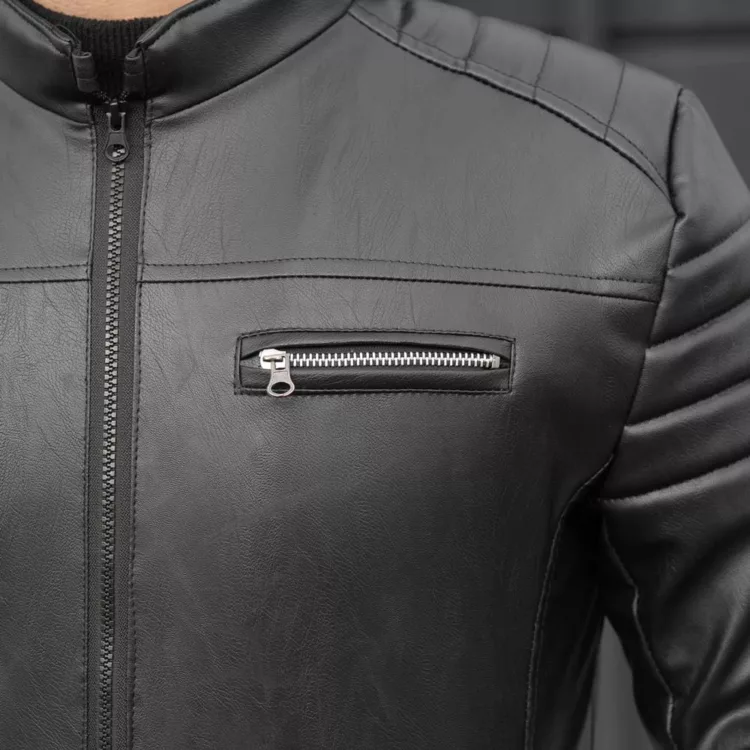 کاپشن مردانه چرم مشکی کد 28216