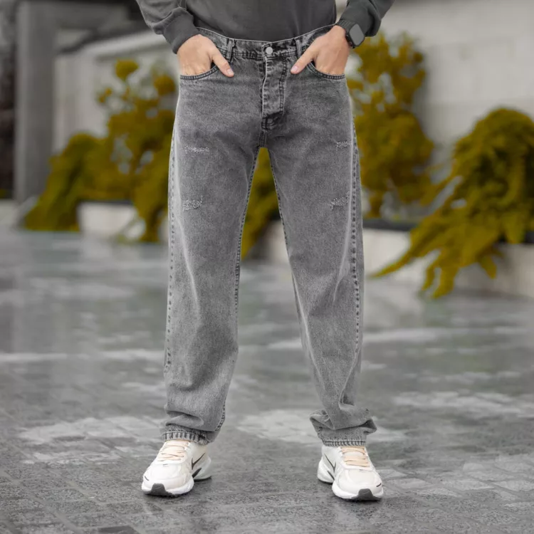 شلوار جین مردانه نیم بگ خاکستری کد 28243