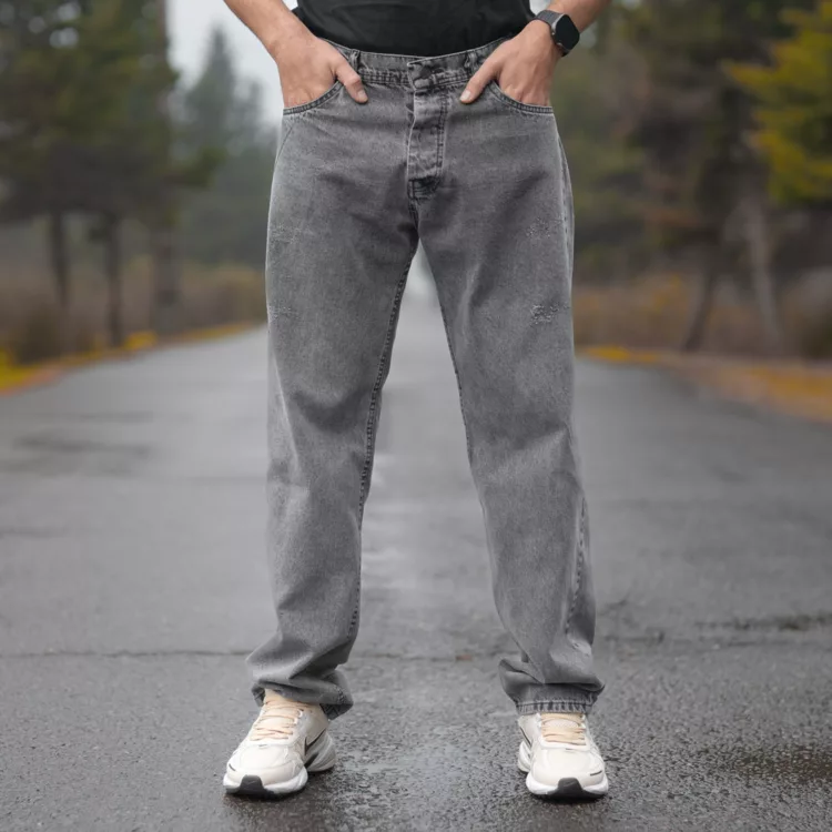 شلوار جین مردانه نیم بگ خاکستری کد 28320