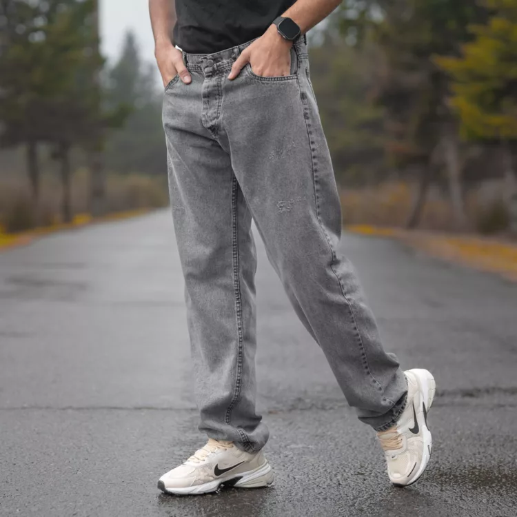 شلوار جین مردانه نیم بگ خاکستری کد 28320