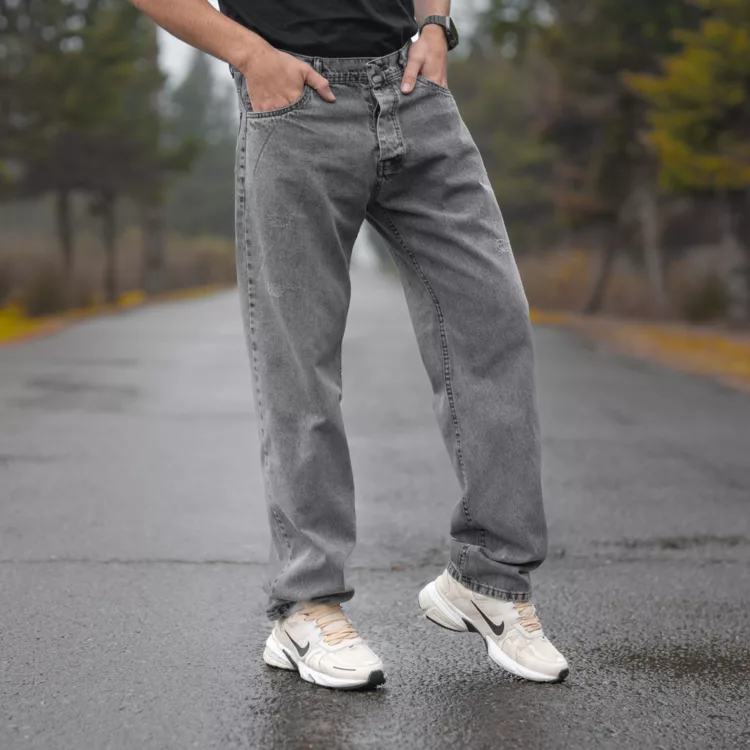 شلوار جین مردانه نیم بگ خاکستری کد 28320