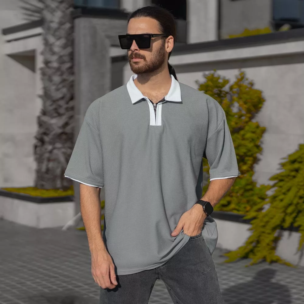 تیشرت مردانه نیم زیپ کد 28218