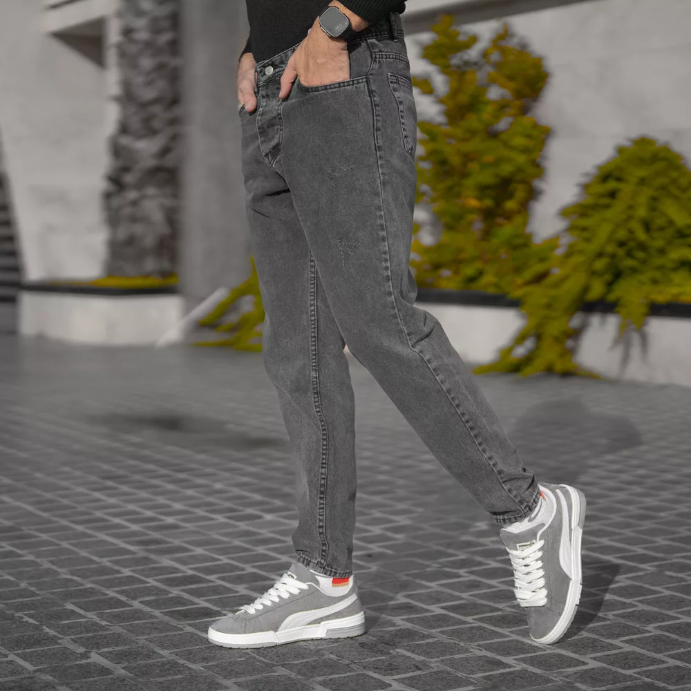 شلوار جین مردانه مام خاکستری کد 28305