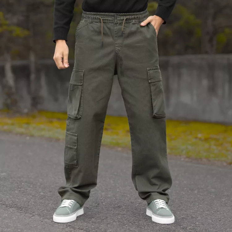 شلوار اسلش مردانه کارگو زیتونی کد 28388