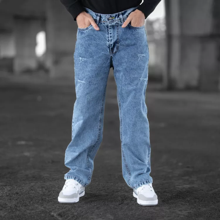 شلوار جین مردانه نیم بگ آبی کد 28391