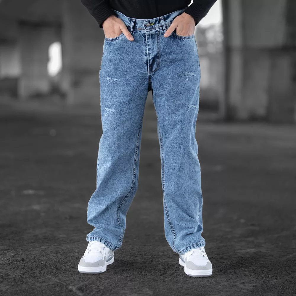 شلوار جین مردانه نیم بگ آبی کد 28391