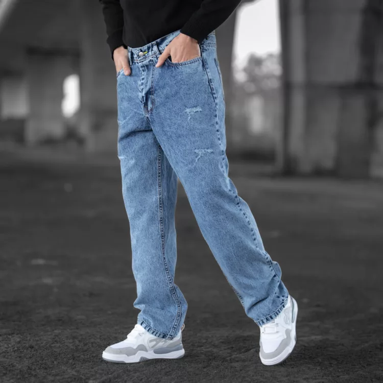 شلوار جین مردانه نیم بگ آبی کد 28391