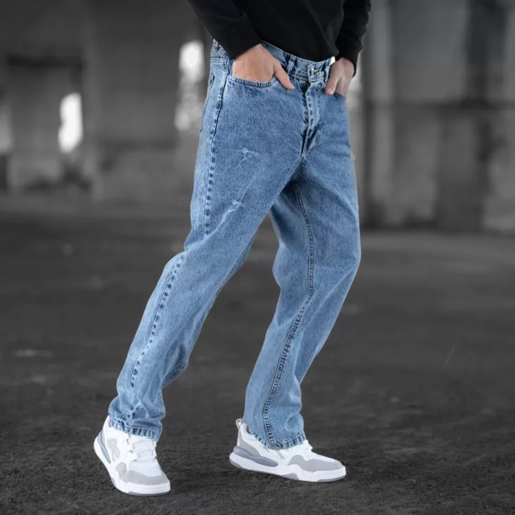 شلوار جین مردانه نیم بگ آبی کد 28391