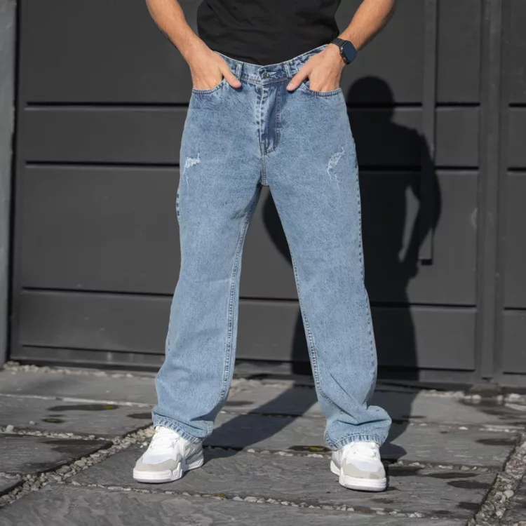 شلوار جین مردانه نیم بگ آبی کد 28394