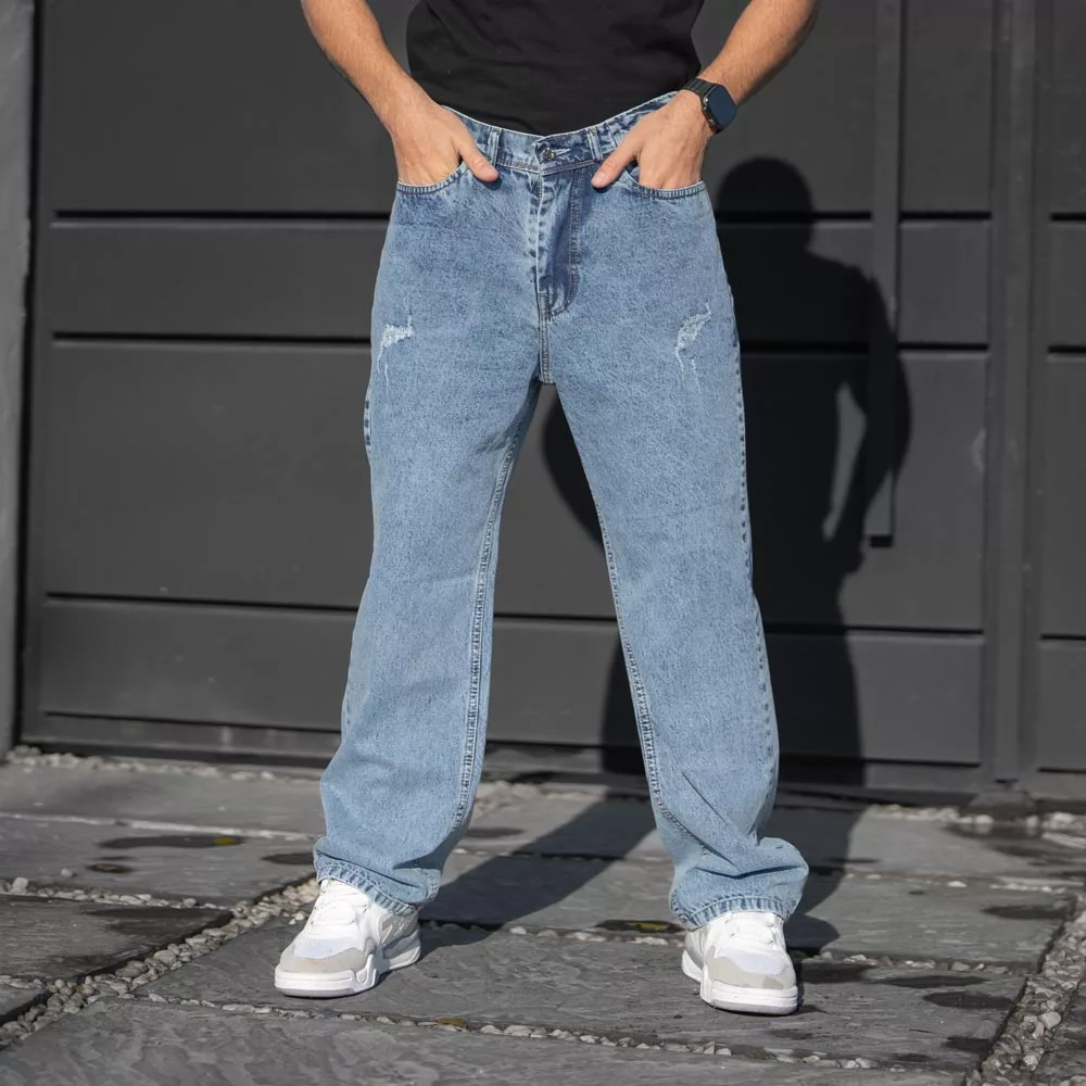 شلوار جین مردانه نیم بگ آبی کد 28394