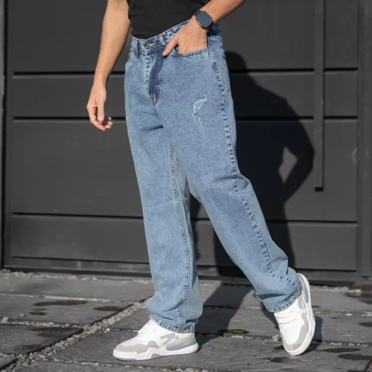 شلوار جین مردانه نیم بگ آبی کد 28394