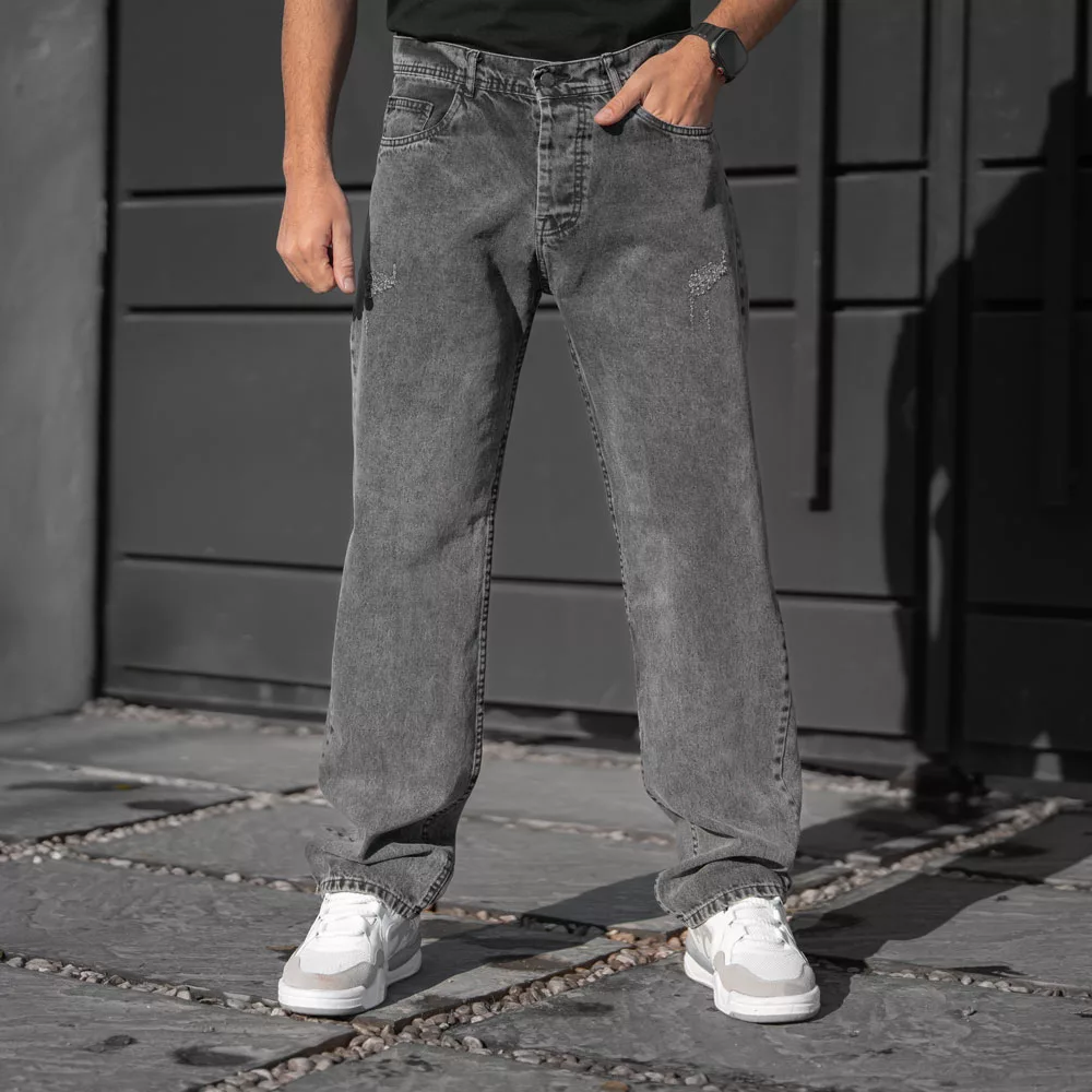 شلوار جین مردانه نیم بگ ذغالی کد 28395