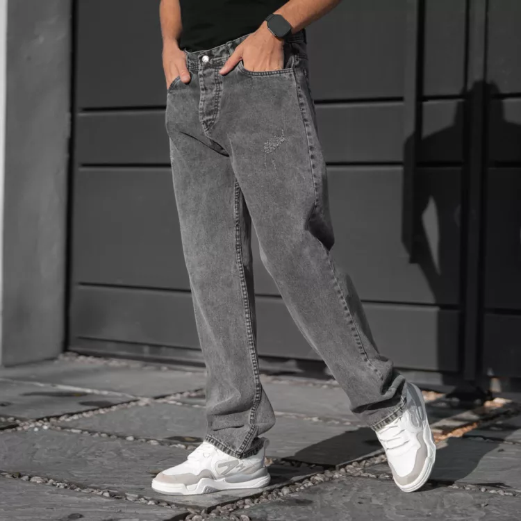 شلوار جین مردانه نیم بگ ذغالی کد 28395