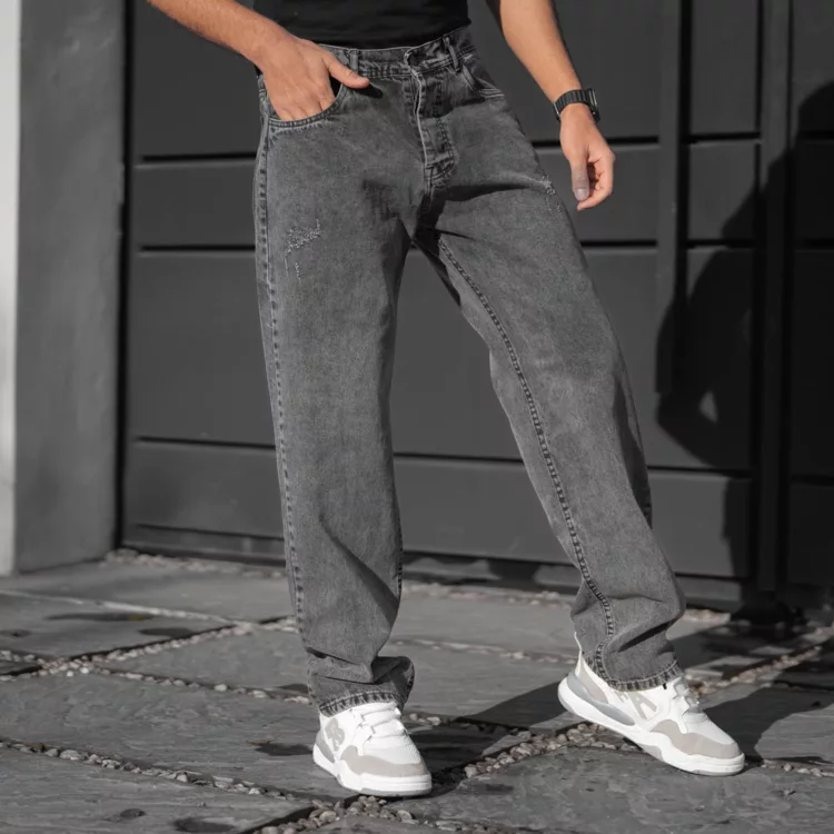 شلوار جین مردانه نیم بگ ذغالی کد 28395