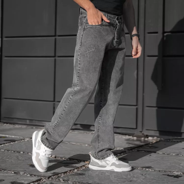 شلوار جین مردانه نیم بگ ذغالی کد 28395