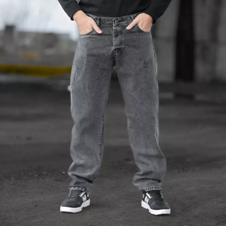 شلوار جین مردانه نیم بگ خاکستری کد 28436