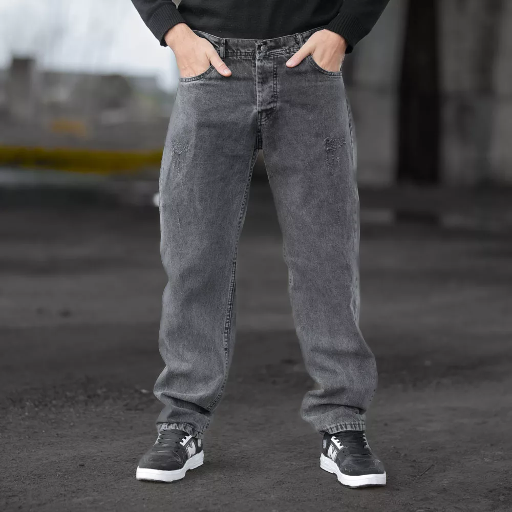 شلوار جین مردانه نیم بگ خاکستری کد 28436