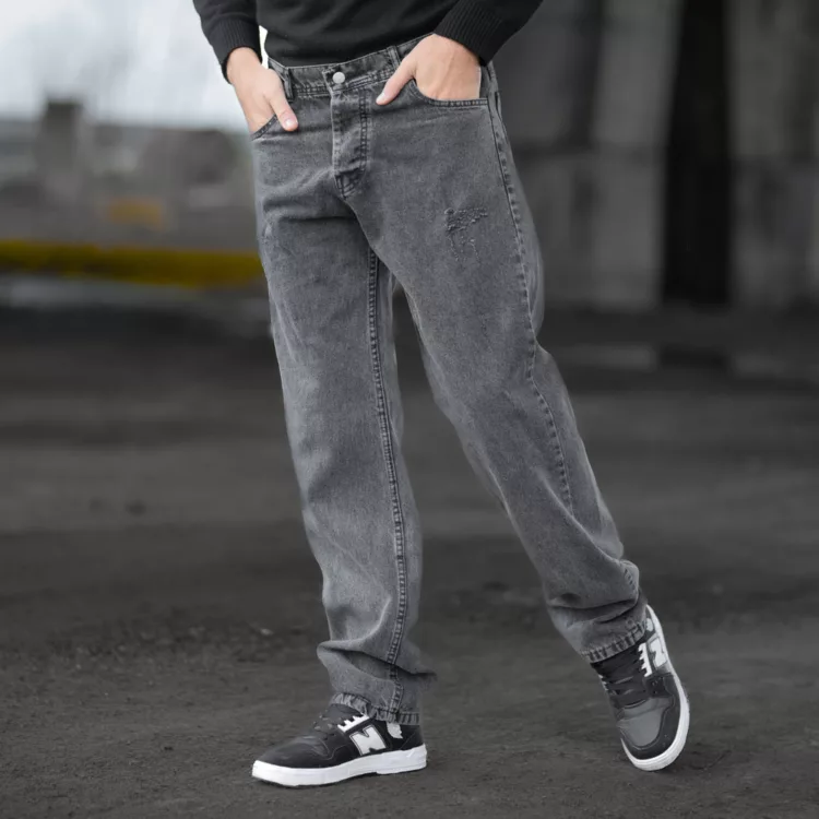 شلوار جین مردانه نیم بگ خاکستری کد 28436