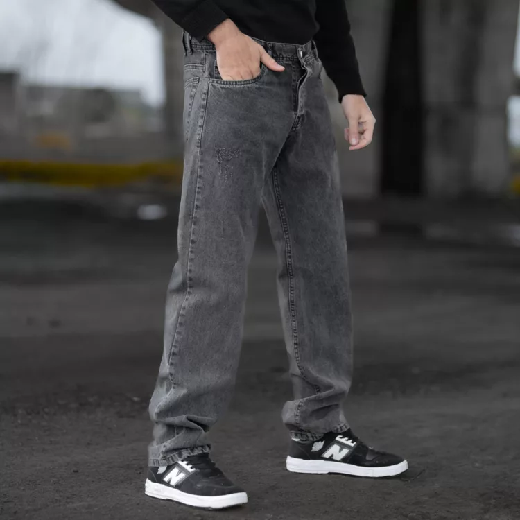 شلوار جین مردانه نیم بگ خاکستری کد 28436