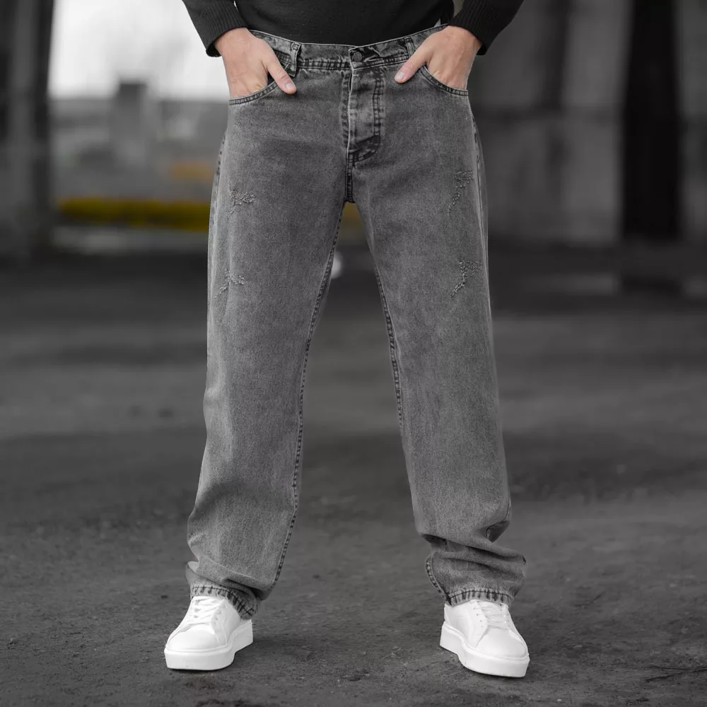 شلوار جین مردانه نیم بگ خاکستری کد 28444