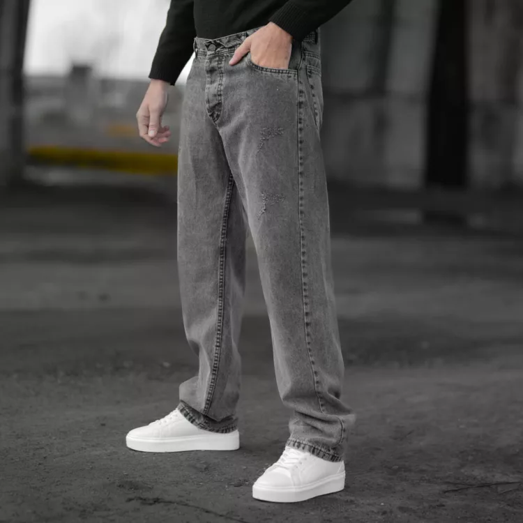 شلوار جین مردانه نیم بگ خاکستری کد 28444