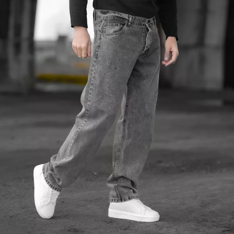 شلوار جین مردانه نیم بگ خاکستری کد 28444