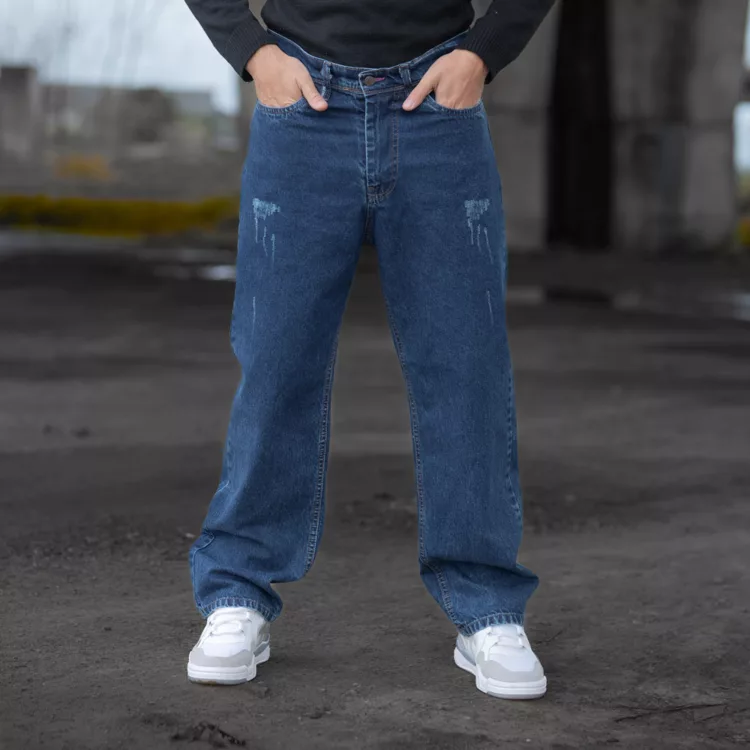 شلوار جین مردانه نیم بگ آبی تیره کد 28435