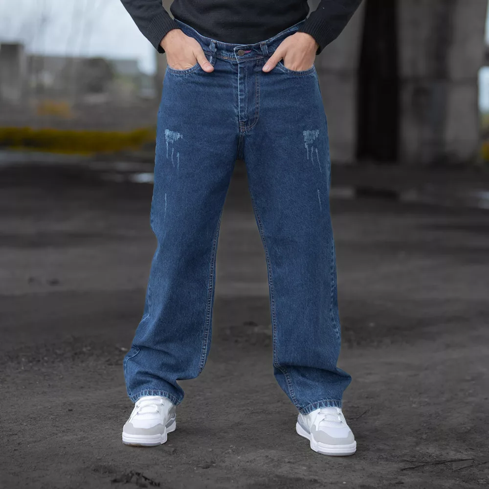 شلوار جین مردانه نیم بگ آبی تیره کد 28435