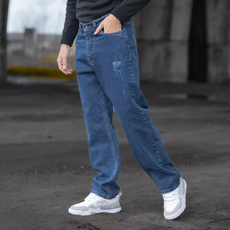 شلوار جین مردانه نیم بگ آبی تیره کد 28435