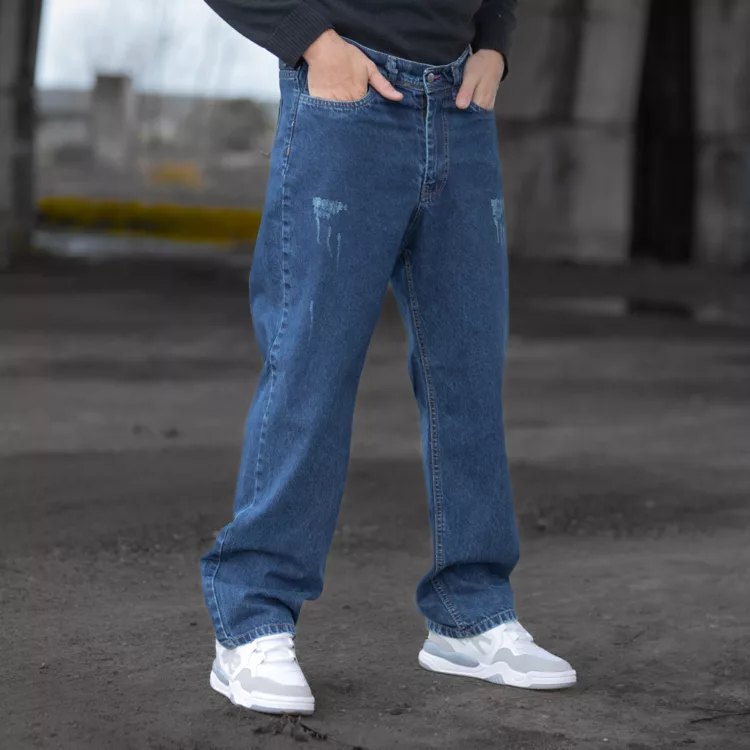 شلوار جین مردانه نیم بگ آبی تیره کد 28435