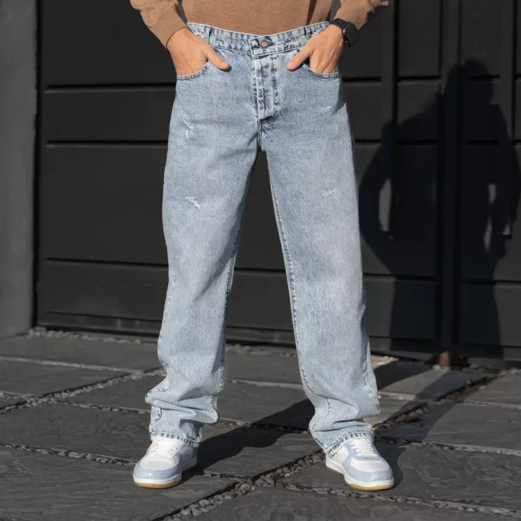 شلوار جین مردانه بگ آبی یخی کد 28467