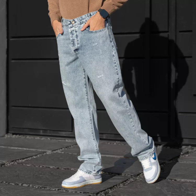 شلوار جین مردانه بگ آبی یخی کد 28467