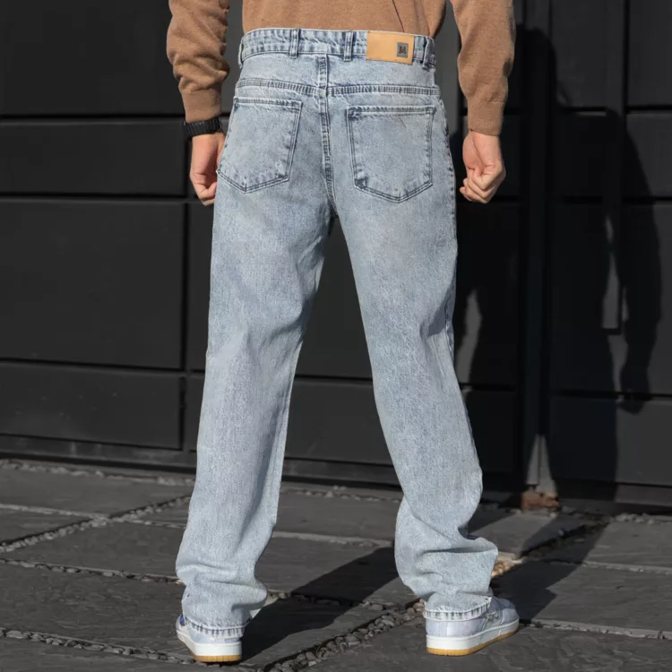 شلوار جین مردانه بگ آبی یخی کد 28467