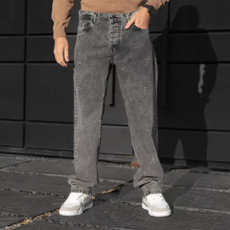 شلوار جین مردانه نیم بگ خاکستری کد 28443