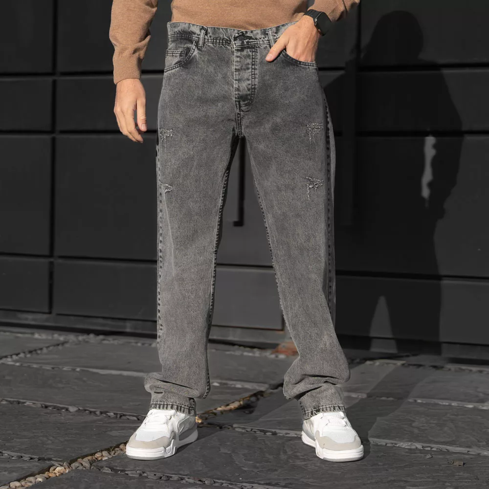 شلوار جین مردانه نیم بگ خاکستری کد 28443