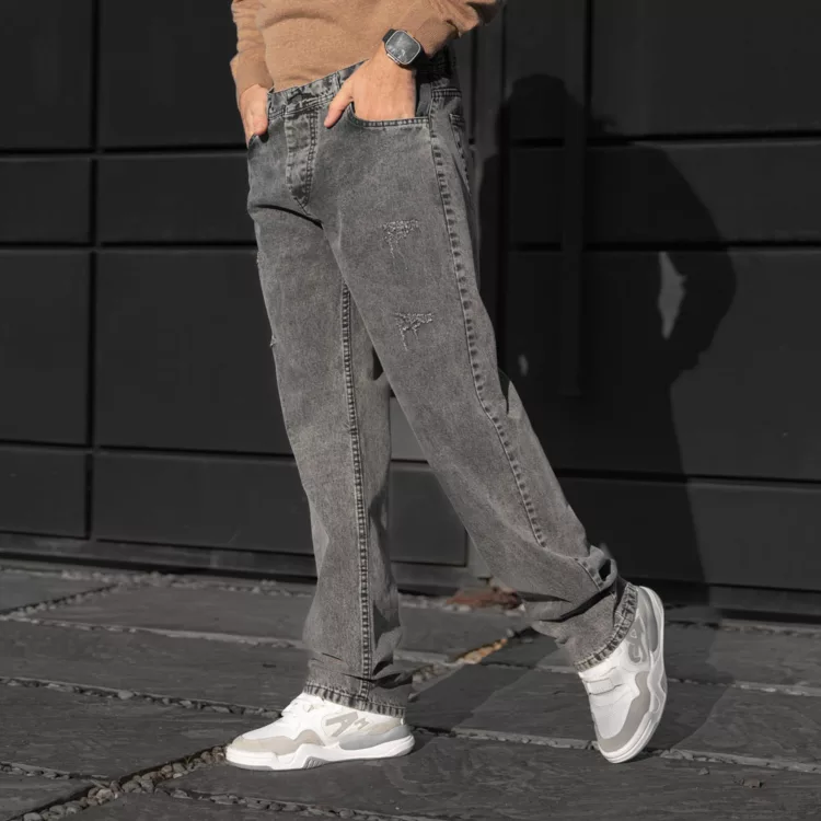 شلوار جین مردانه نیم بگ خاکستری کد 28443