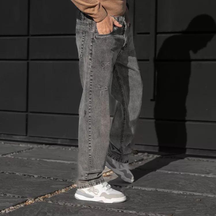 شلوار جین مردانه نیم بگ خاکستری کد 28443