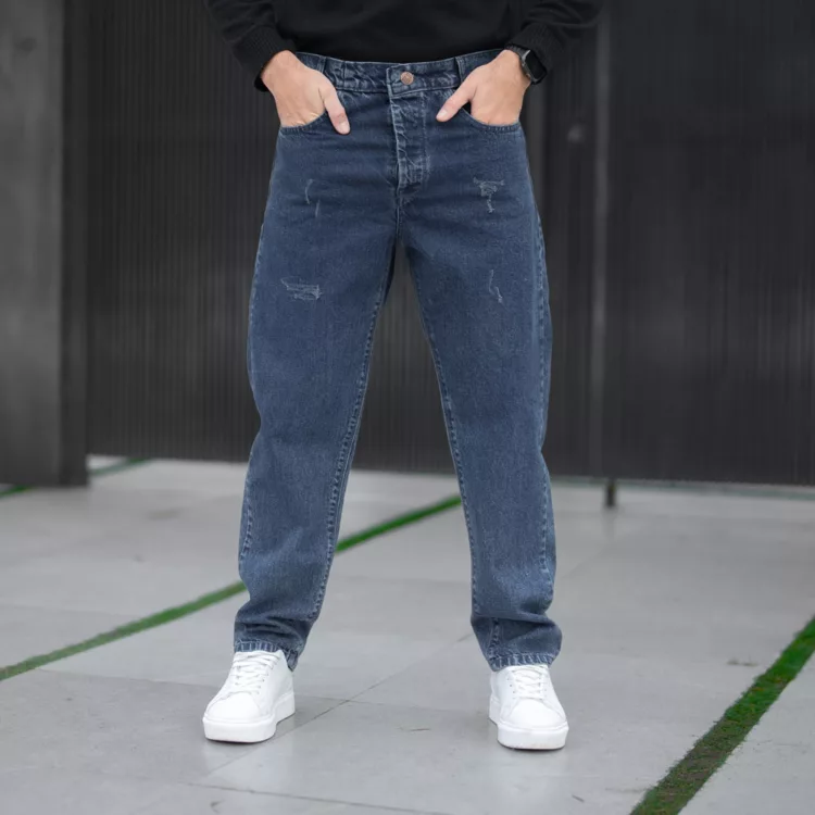 شلوار جین مردانه مام آبی تیره کد 28345