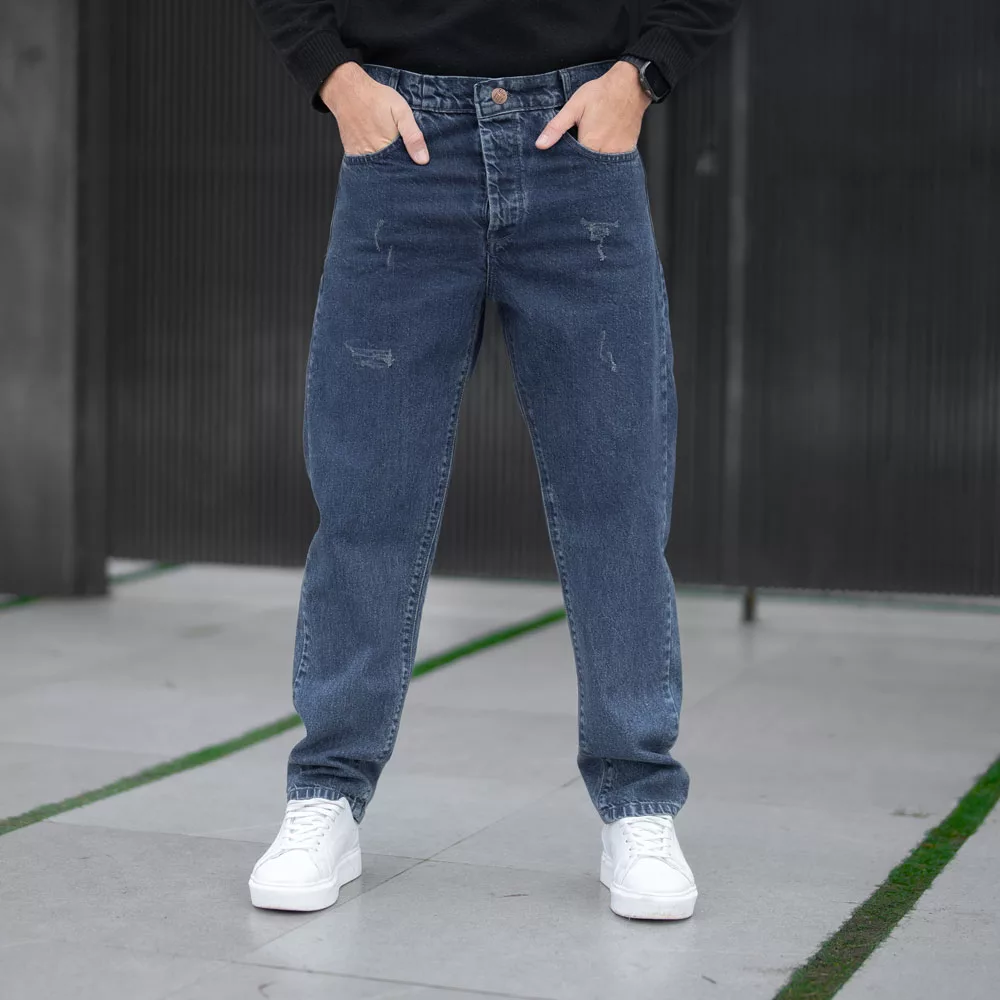 شلوار جین مردانه مام آبی تیره کد 28345