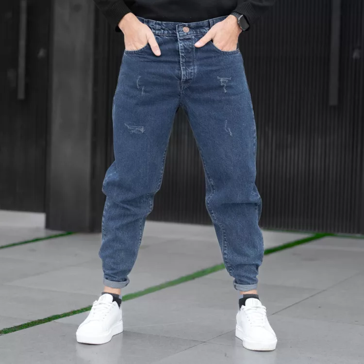 شلوار جین مردانه مام آبی تیره کد 28345