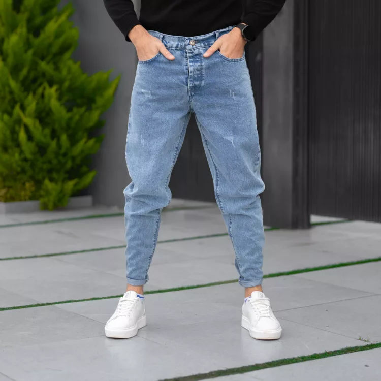 شلوار جین مردانه مام آبی کد 28472