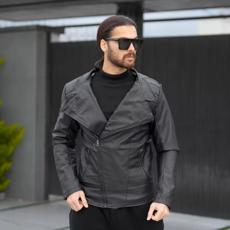 کاپشن چرم مردانه زیپ کج کد 28469