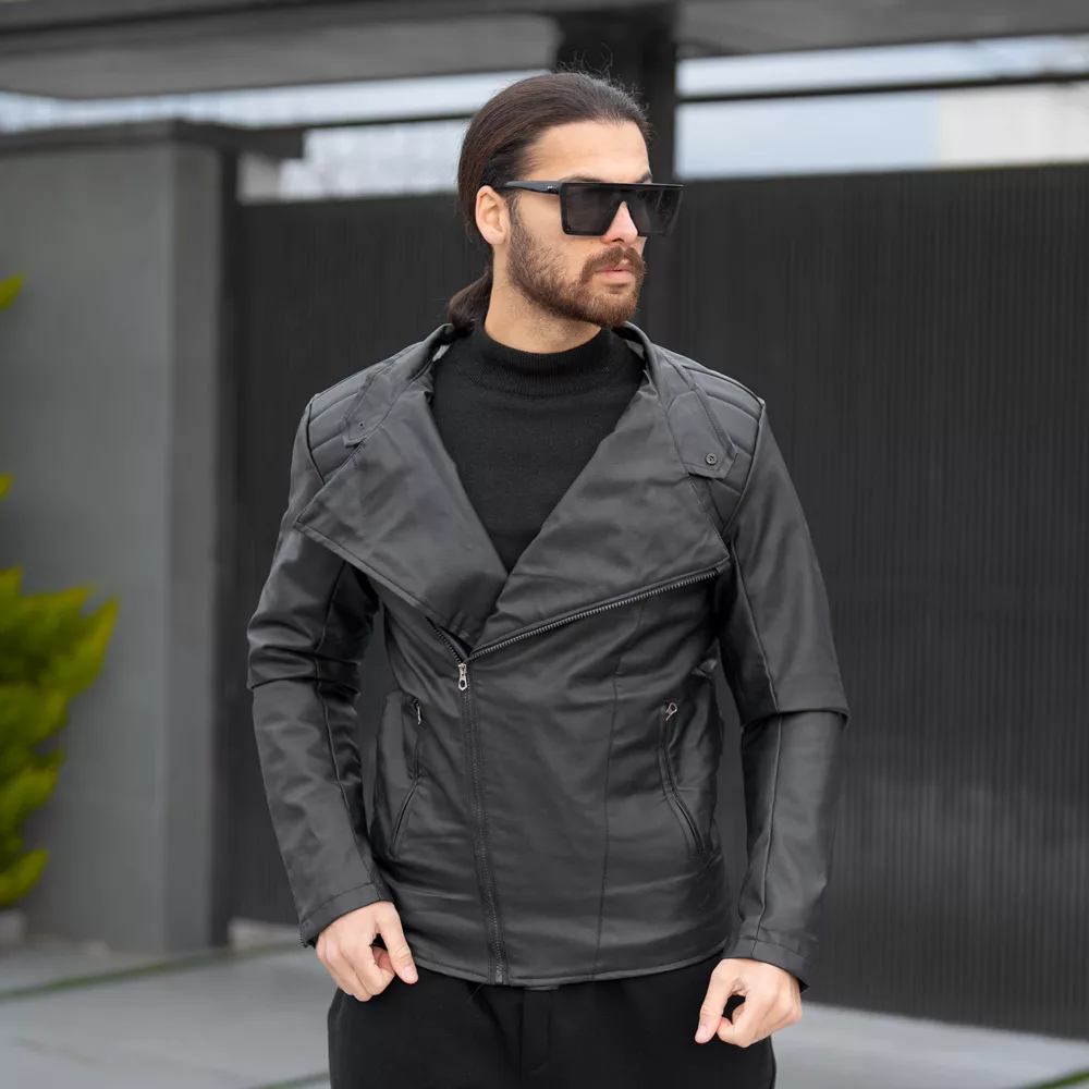 کاپشن چرم مردانه زیپ کج کد 28469