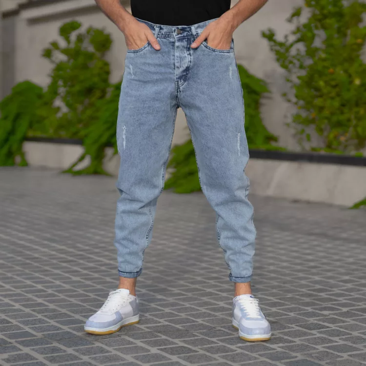 شلوار جین مردانه مام آبی روشن کد 28558