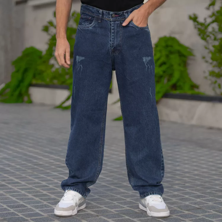 شلوار جین مردانه نیم بگ آبی تیره کد 28559