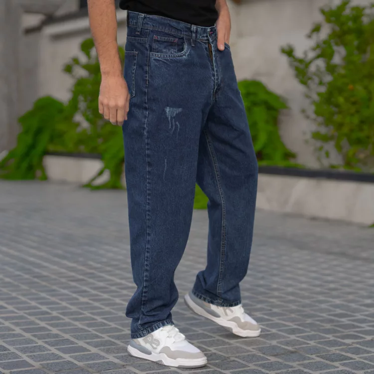 شلوار جین مردانه نیم بگ آبی تیره کد 28559