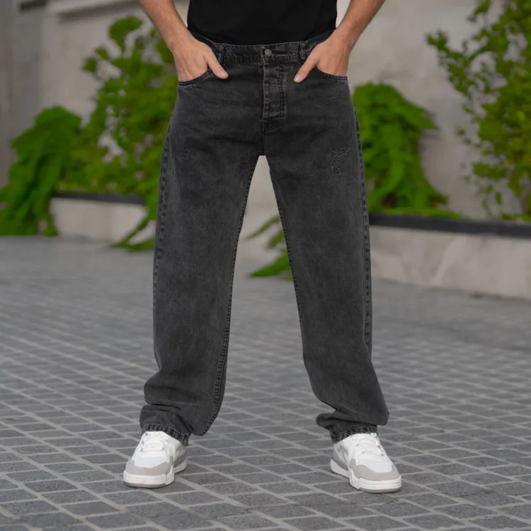 شلوار جین مردانه نیم بگ ذغالی کد 28560