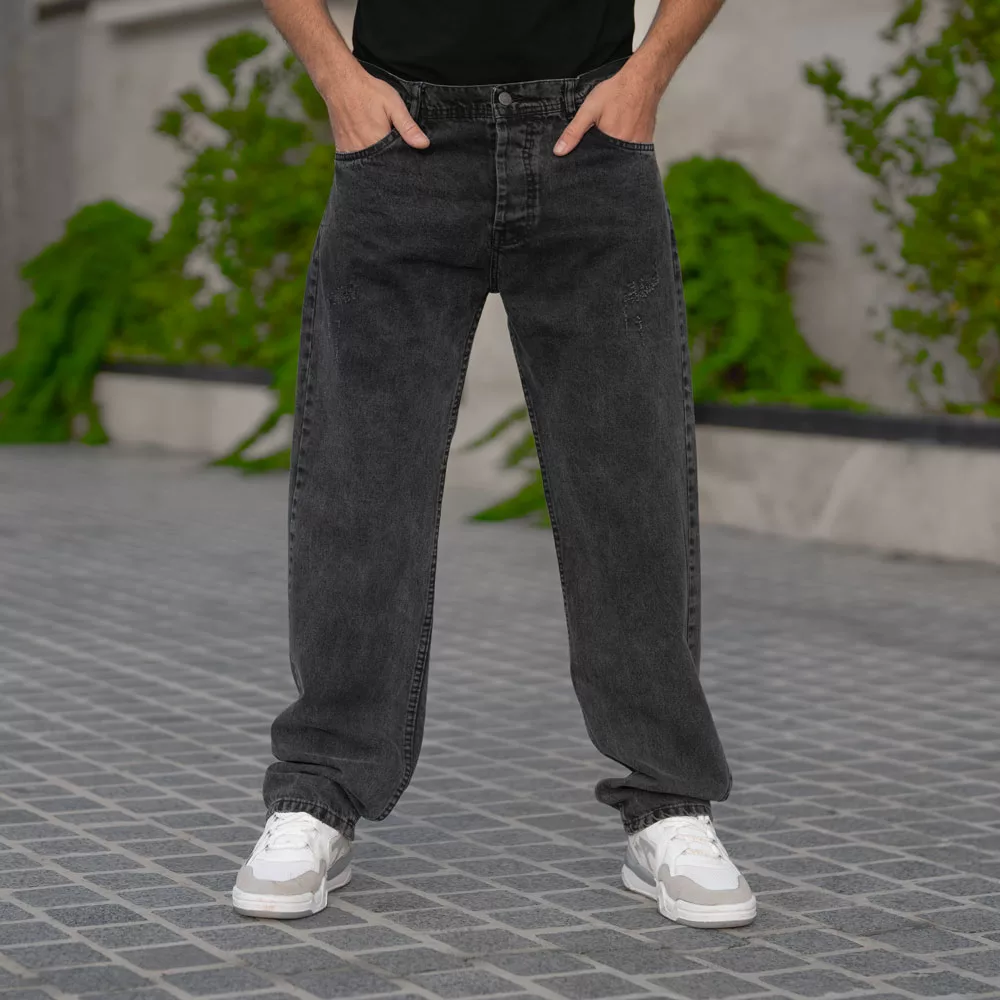 شلوار جین مردانه نیم بگ ذغالی کد 28560