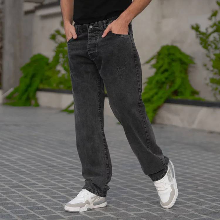 شلوار جین مردانه نیم بگ ذغالی کد 28560