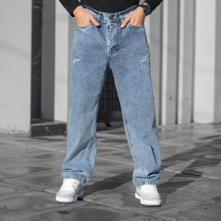 شلوار جین مردانه نیم بگ آبی کد 28582